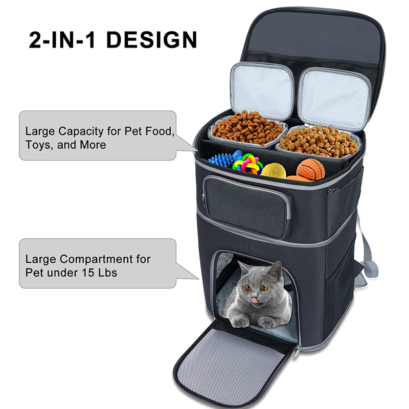 2 in 1 Double-Compartment Pet Carrier Backpack, Large Storage