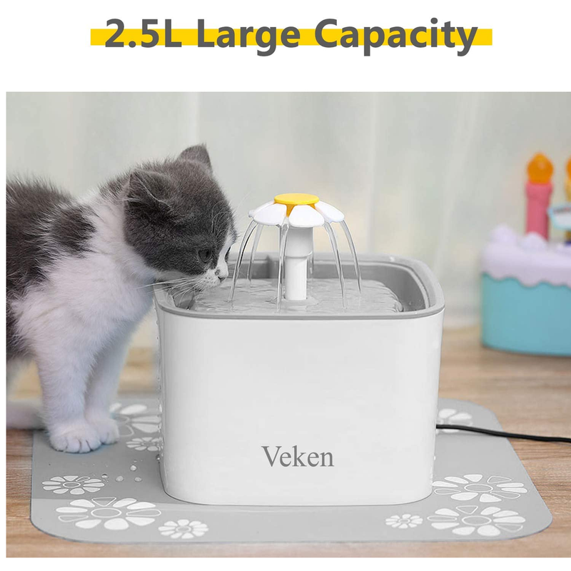 Veken Pet Fountain  Water Dispenser For Dogs and Cats With 3 Replacement Filters