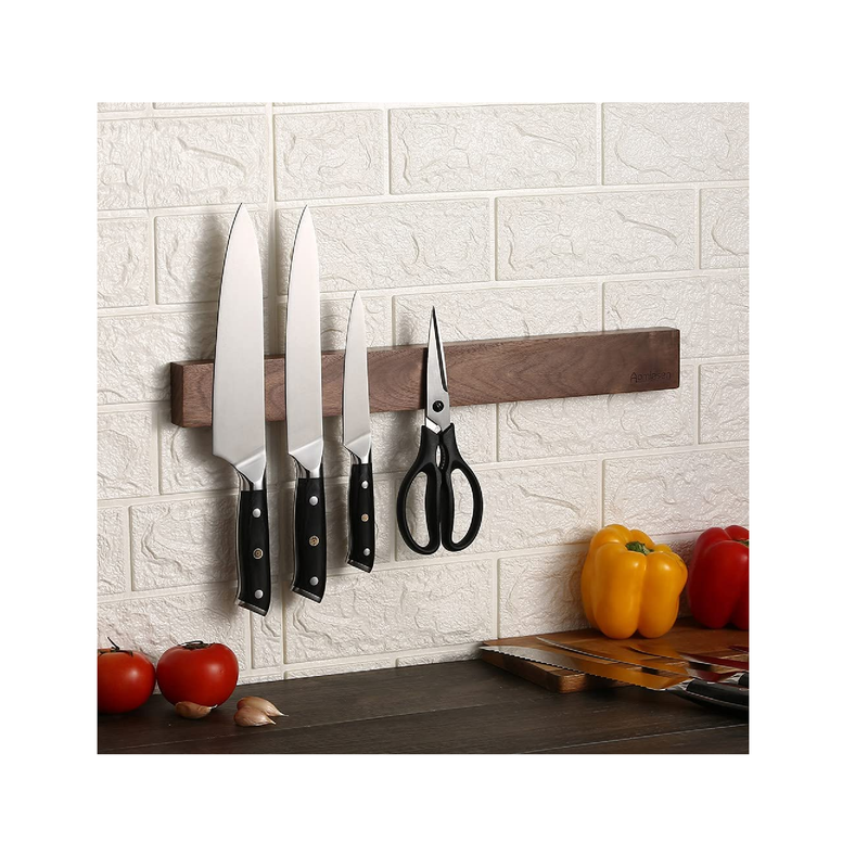 Wall Mounted Walnut Magnetic Knife Rack | Powerful Wooden Magnetic Strip