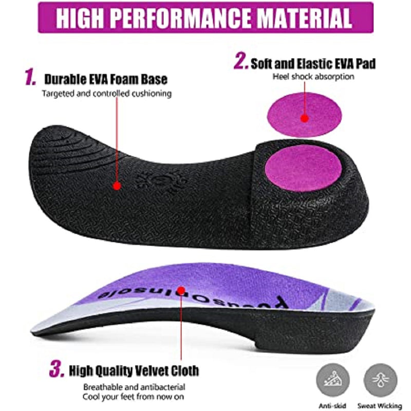 XingTech | Plantar Fasciitis 3/4 Length Insoles | High Arch Supports Orthotic Insoles |  1 Pair | Flat Feet Over-Pronation