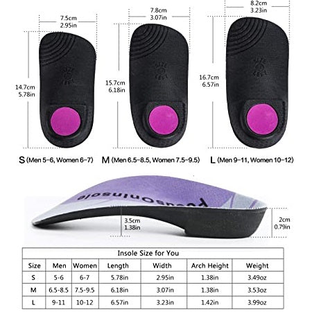 XingTech | Plantar Fasciitis 3/4 Length Insoles | High Arch Supports Orthotic Insoles |  1 Pair | Flat Feet Over-Pronation