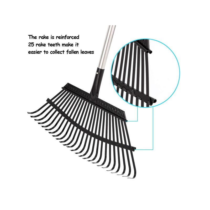 Yangbaga 63" Garden Leaf Rake | Adjustable From 38"-63" | 25 Teeth | Metal For Quick Lawn and Garden Cleanup