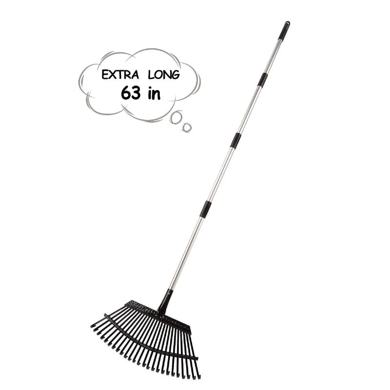 Yangbaga 63" Garden Leaf Rake | Adjustable From 38"-63" | 25 Teeth | Metal For Quick Lawn and Garden Cleanup