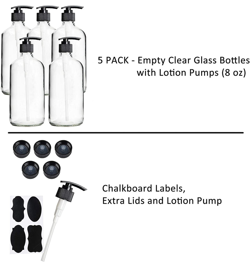 Youngever 5 Pack Empty Clear Glass Pump Bottles | 8 Ounce