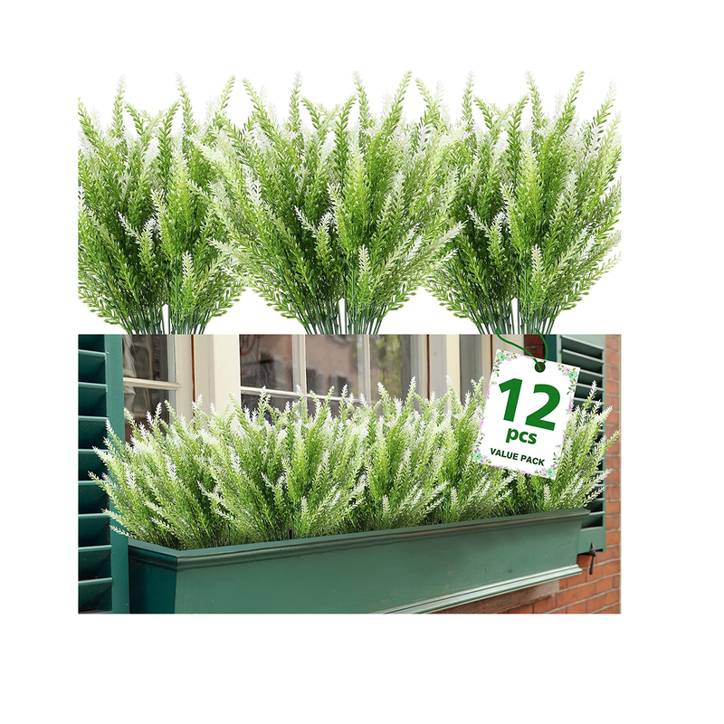 ZEOSTARO Artificial Lavender Flowers | UV Resistant For Exteriors| Synthetic Plastic Plants That Do Not Fade | Garden Window Decoration | Porch| Box | 12 Packs