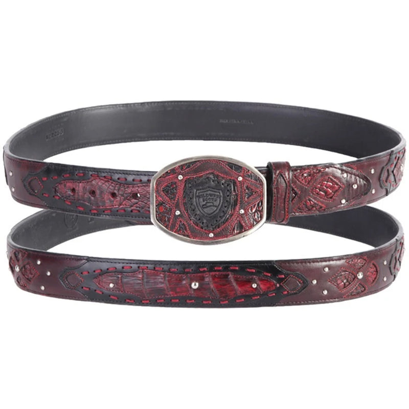 Wild West Caiman Belly Belt With Leather Lining And Removable Buckle Black Cherry  (2C11FE8218)