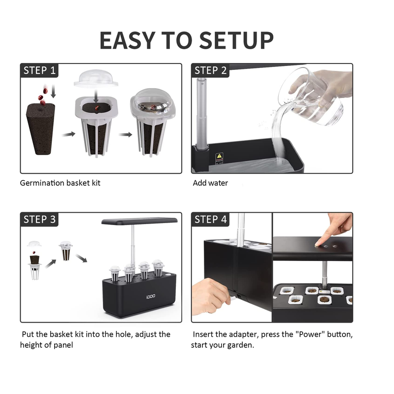 iDOO Hydroponics Growing System | 7Pods Mini Herb Garden with Pump System | Germination Kit with LED Light