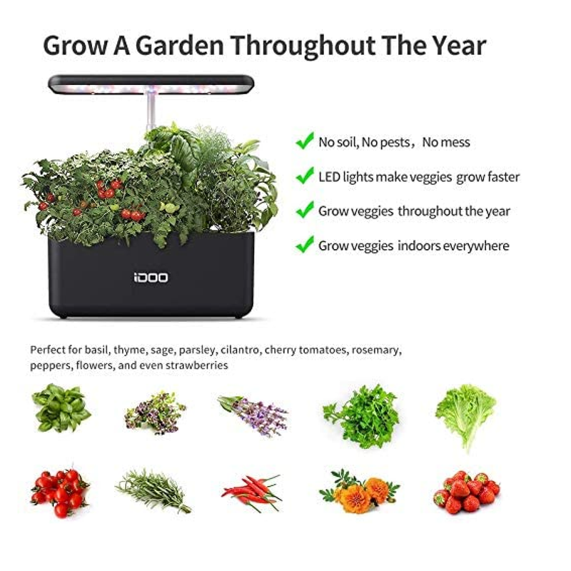 iDOO Hydroponics Growing System | 7Pods Mini Herb Garden with Pump System | Germination Kit with LED Light