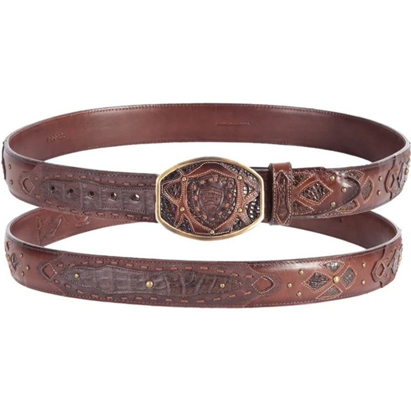 Wild West Caiman Belly Belt With Leather Lining And Removable Buckle Faded Brown  (2C11FE8216)